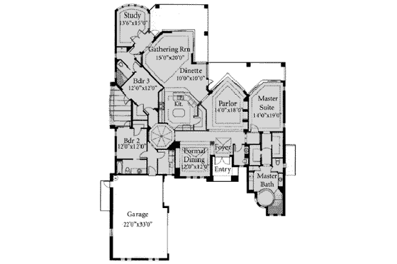 Floor Plan - Main Floor for Mediterranean House Plan #115-122 - 3 bed, 3.5 bath