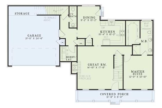 Floor Plan - Main Floor for Colonial House Plan #17-224 - 3 bed, 2.5 bath