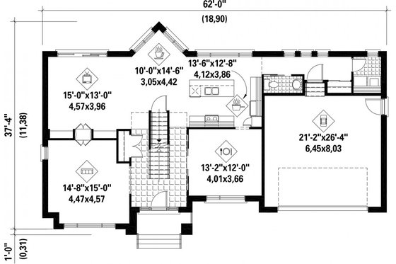 Floor Plan - Main Floor for Contemporary House Plan #25-4625 - 3 bed, 2 bath
