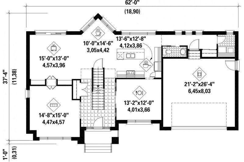 Dream House Plan - Floor Plan - Main Floor for Contemporary House Plan #25-4625 - 3 bed, 2 bath