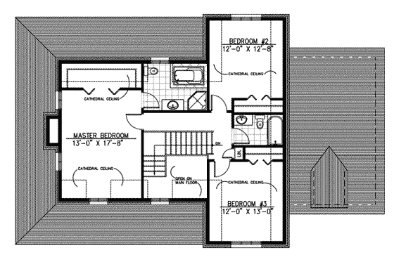 Floor Plan - Upper Floor for European House Plan #138-141 - 3 bed, 2.5 bath