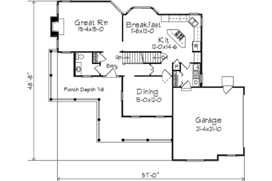 Floor Plan - Main Floor for Country House Plan #57-132 - 3 bed, 3.5 bath