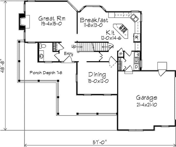 Country Floor Plan - Main Floor Plan #57-132