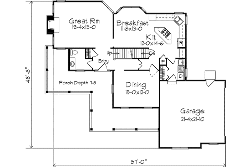Architectural House Design - Floor Plan - Main Floor for Country House Plan #57-132 - 3 bed, 3.5 bath