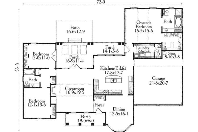 House Blueprint - Floor Plan - Main Floor for Country House Plan #406-201 - 3 bed, 2.5 bath