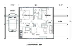 Floor Plan - Main Floor for Modern House Plan #542-8 - 2 bed, 1 bath