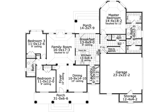 Floor Plan - Main Floor for Southern House Plan #406-9609 - 3 bed, 2.5 bath