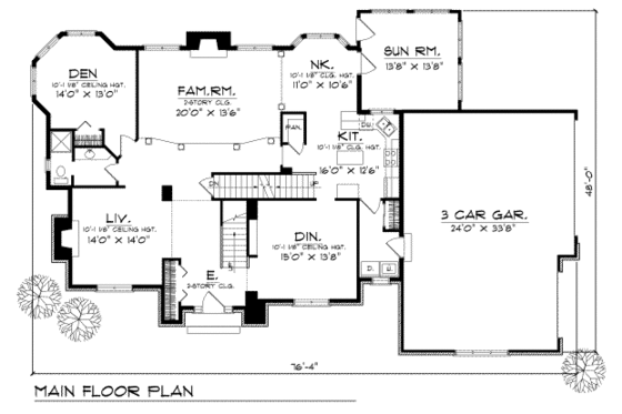 Floor Plan - Main Floor for European House Plan #70-458 - 3 bed, 3 bath