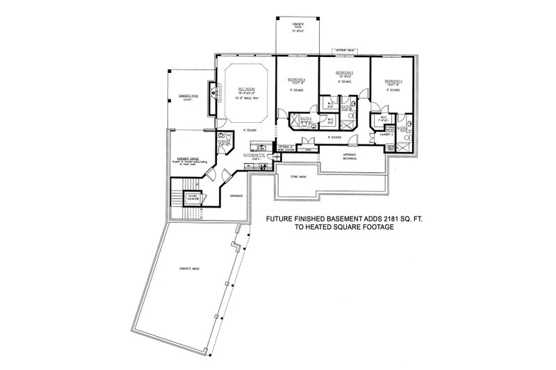 House Blueprint - Floor Plan - Lower Floor for Craftsman House Plan #437-102 - 4 bed, 3 bath