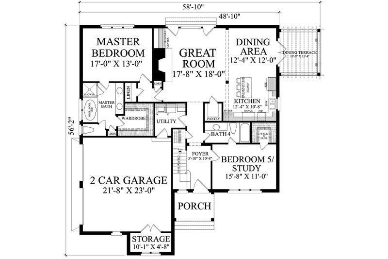 Architectural House Design - Floor Plan - Main Floor for Cottage House Plan #137-289 - 5 bed, 4 bath