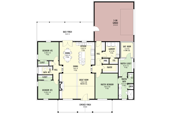 Architectural House Design - Floor Plan - Main Floor for Barndominium House Plan #1092-71 - 3 bed, 2 bath