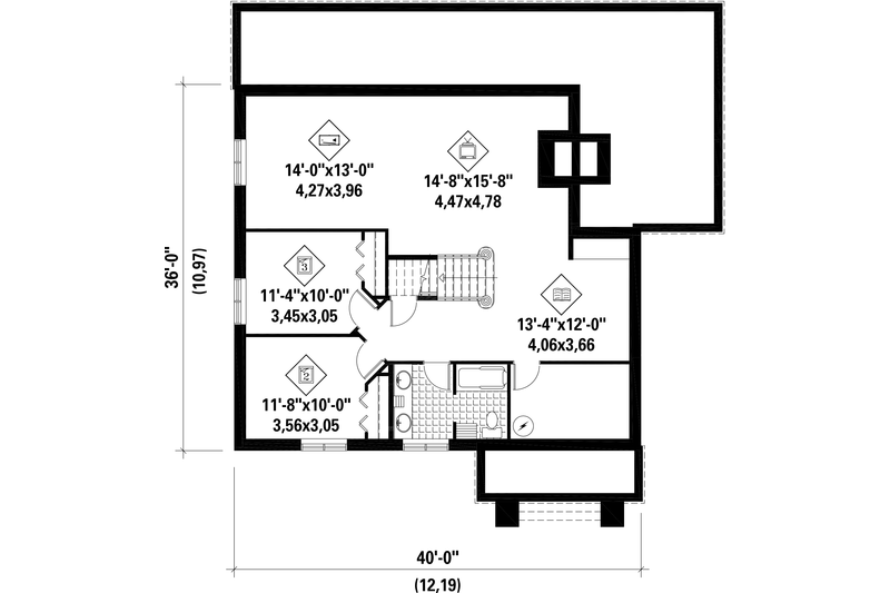House Blueprint - Floor Plan - Lower Floor for Cabin House Plan #25-4737 - 3 bed, 1 bath