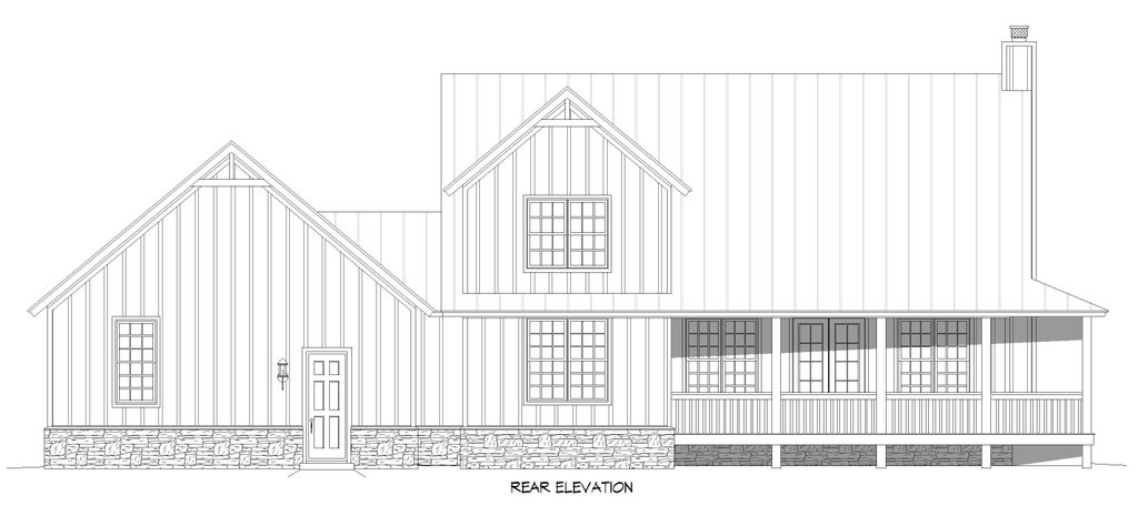 Exterior - Rear Elevation for Farmhouse House Plan #932-1444 - 3 bed, 2.5 bath