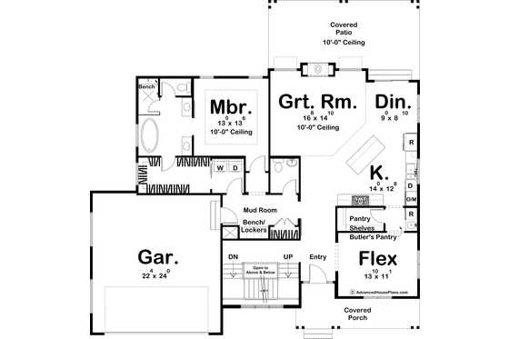 Floor Plan - Main Floor for Farmhouse House Plan #455-238 - 4 bed, 3 bath