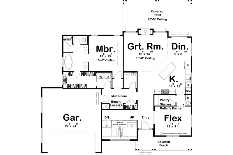 House Design - Floor Plan - Main Floor for Farmhouse House Plan #455-238 - 4 bed, 3 bath