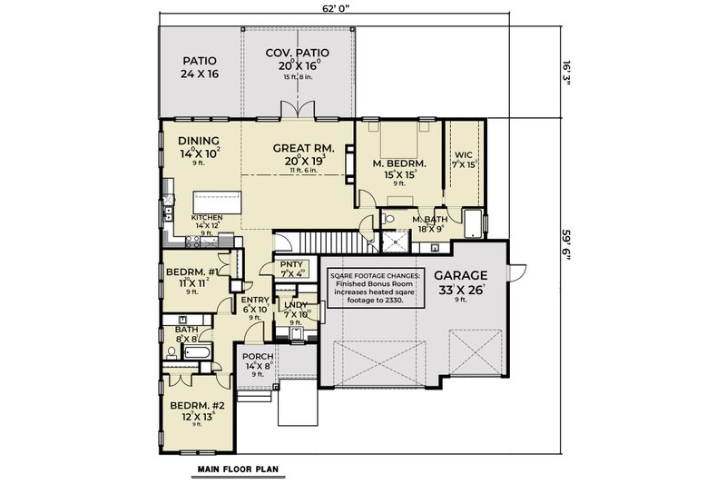 Dream House Plan - Floor Plan - Main Floor for Ranch House Plan #1070-154 - 3 bed, 2 bath