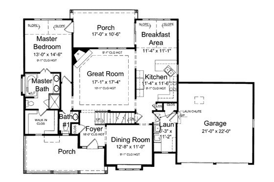 Floor Plan - Main Floor for Craftsman House Plan #46-429 - 4 bed, 2.5 bath