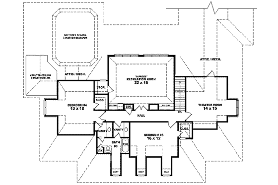 Floor Plan - Upper Floor for Colonial House Plan #81-647 - 3 bed, 3.5 bath