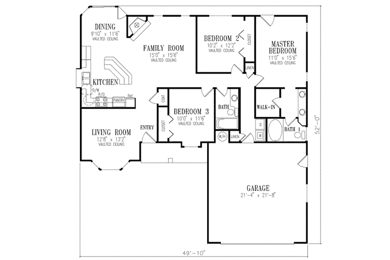 Home Plan - Floor Plan - Main Floor for Mediterranean House Plan #1-273 - 3 bed, 2 bath