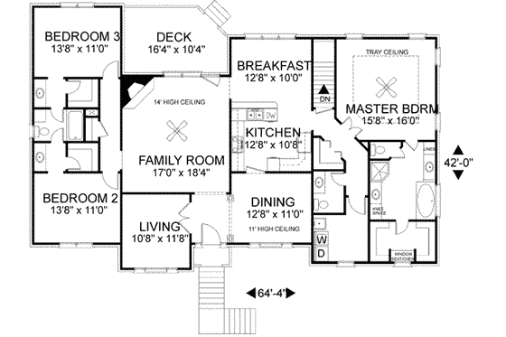Floor Plan - Main Floor for Southern House Plan #56-169 - 3 bed, 2.5 bath