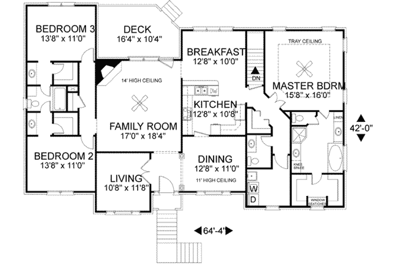 Dream House Plan - Floor Plan - Main Floor for Southern House Plan #56-169 - 3 bed, 2.5 bath