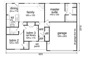 Floor Plan - Main Floor for Ranch House Plan #84-469 - 3 bed, 2 bath