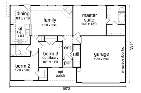 Floor Plan - Main Floor for Ranch House Plan #84-469 - 3 bed, 2 bath