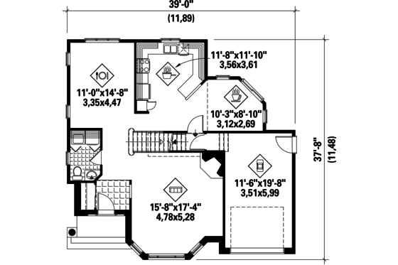 Floor Plan - Main Floor for European House Plan #25-4867 - 3 bed, 1 bath