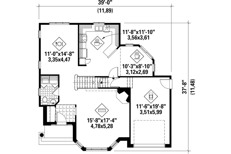 Dream House Plan - Floor Plan - Main Floor for European House Plan #25-4867 - 3 bed, 1 bath