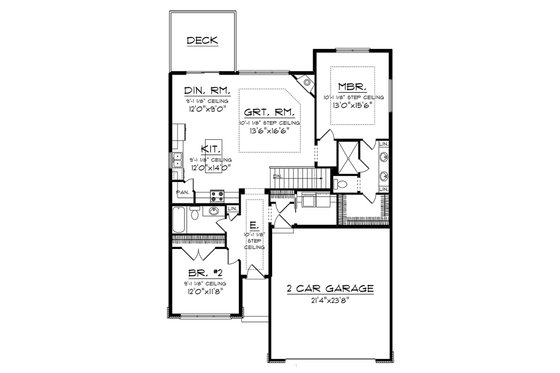 Floor Plan - Main Floor for Prairie House Plan #70-1261 - 2 bed, 2 bath