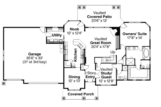 Floor Plan - Main Floor for Craftsman House Plan #124-675 - 3 bed, 3 bath
