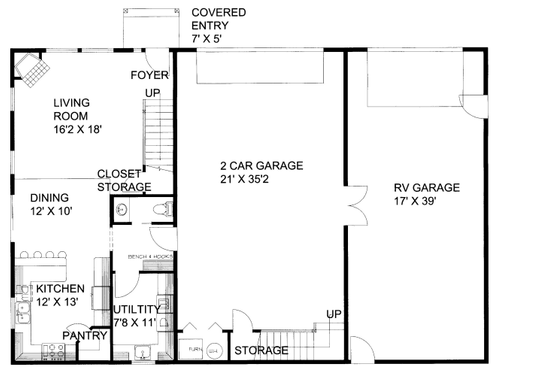 Floor Plan - Main Floor for Traditional House Plan #117-731 - 3 bed, 2.5 bath