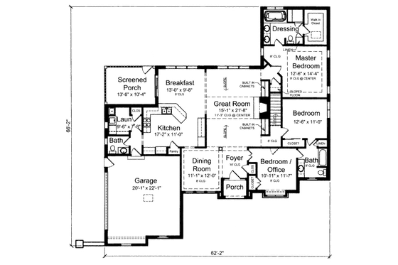 Floor Plan - Main Floor for European House Plan #46-503 - 3 bed, 2.5 bath