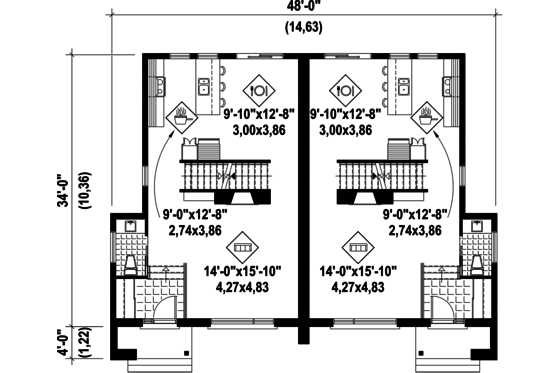 Floor Plan - Main Floor for Contemporary House Plan #25-4516 - 6 bed, 2 bath