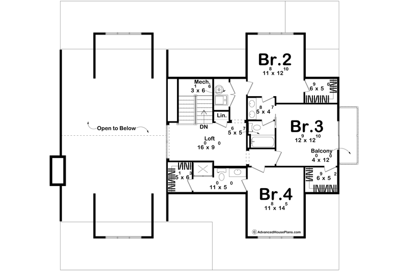 House Design - Floor Plan - Upper Floor for Farmhouse House Plan #455-359 - 4 bed, 3.5 bath