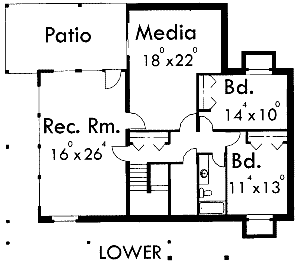 Modern Floor Plan - Lower Floor Plan #303-458