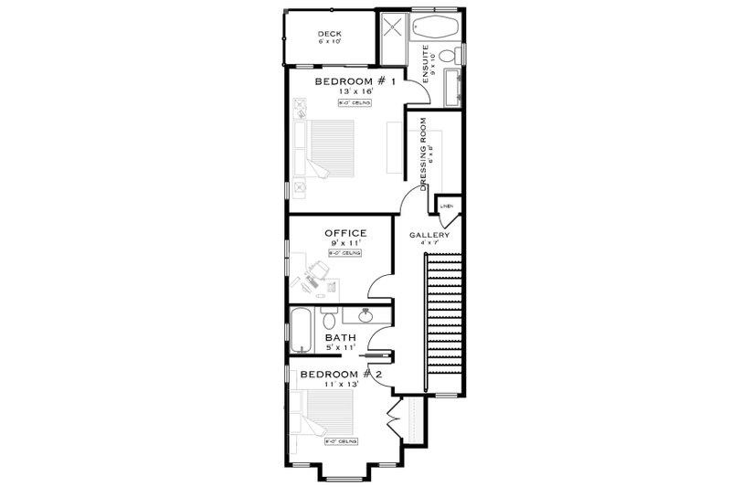House Blueprint - Floor Plan - Upper Floor for Country House Plan #1101-46 - 2 bed, 2.5 bath