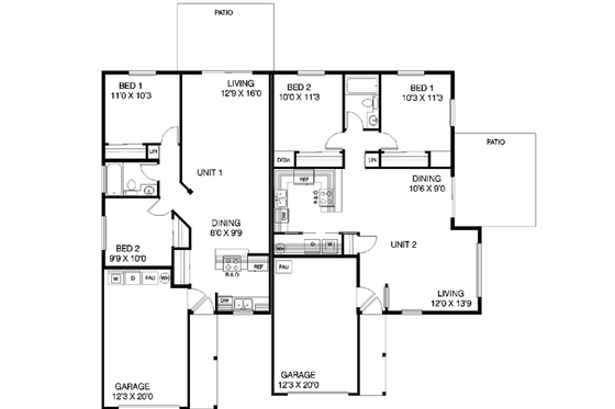 Floor Plan - Main Floor for Ranch House Plan #60-433 - 2 bed, 1 bath