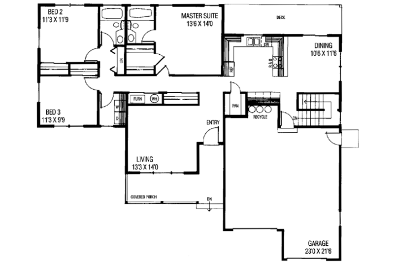 Dream House Plan - Floor Plan - Main Floor for Ranch House Plan #60-146 - 3 bed, 2 bath