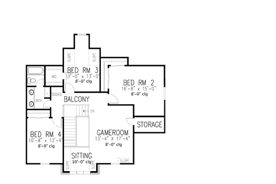 Floor Plan - Upper Floor for European House Plan #410-374 - 4 bed, 2 bath