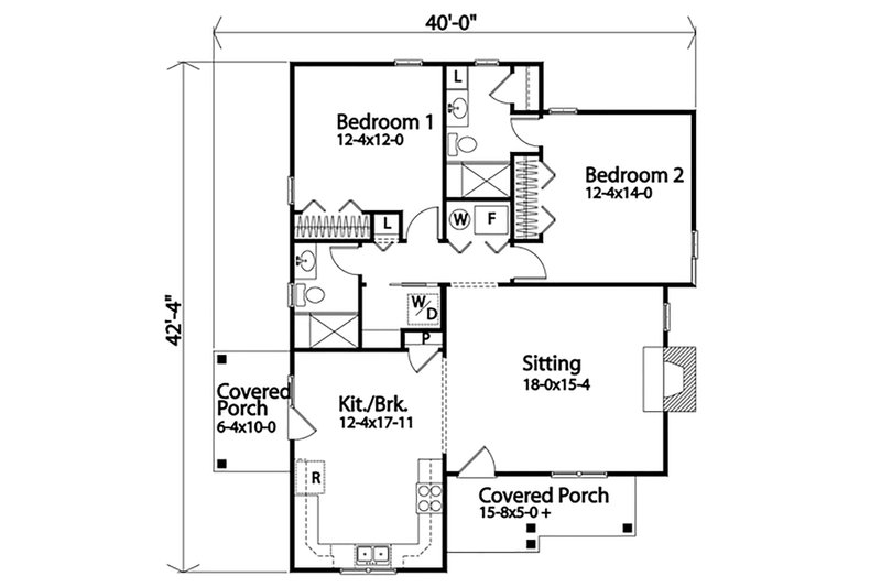 House Plan Design - Floor Plan - Main Floor for Cottage House Plan #22-574 - 2 bed, 2 bath