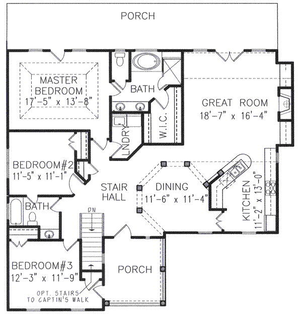 Colonial Floor Plan - Upper Floor Plan #54-127