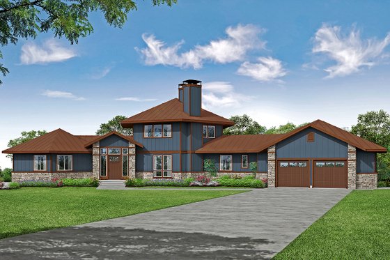 Luxury Hexagonal House Plan 124-1206 - Front Exterior