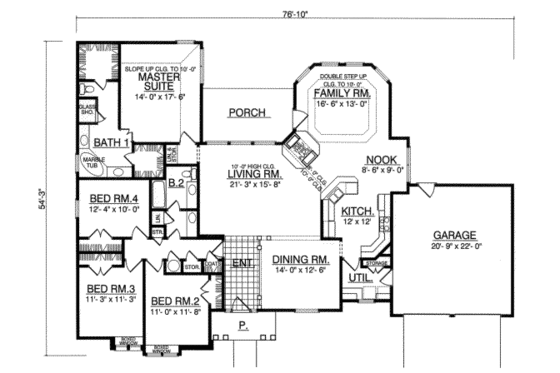 Floor Plan - Main Floor for Traditional House Plan #40-150 - 4 bed, 2 bath
