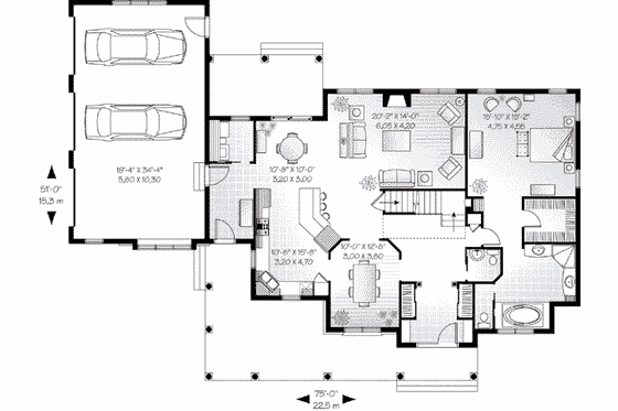 Floor Plan - Main Floor for Traditional House Plan #23-543 - 3 bed, 2.5 bath