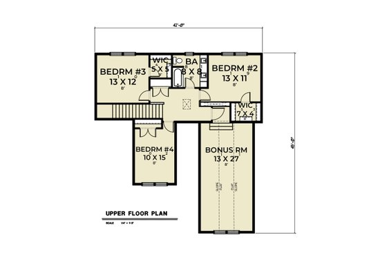Floor Plan - Upper Floor for Craftsman House Plan #1070-180 - 4 bed, 2.5 bath