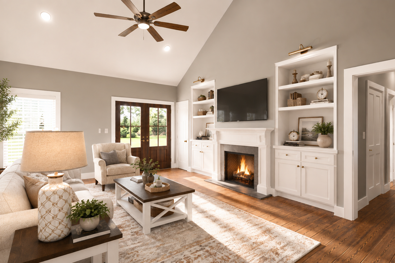 Dream House Plan - Interior - Family Room for Farmhouse House Plan #44-319 - 4 bed, 3.5 bath