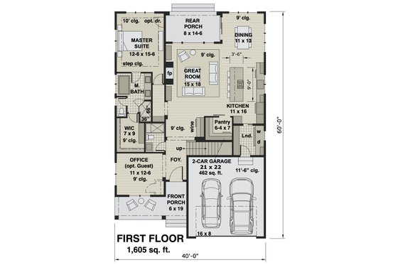 Floor Plan - Main Floor for Farmhouse House Plan #51-1172 - 3 bed, 3 bath