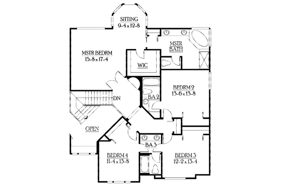 Floor Plan - Upper Floor for Craftsman House Plan #132-407 - 4 bed, 3.5 bath