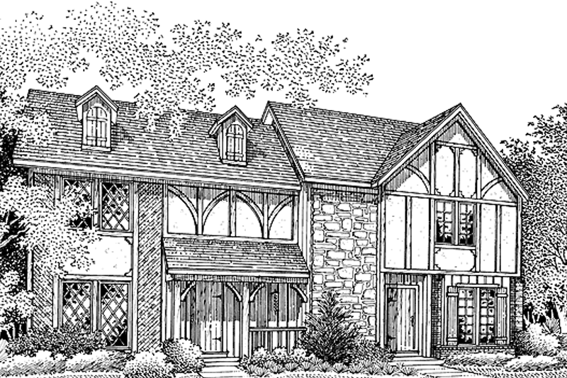 Dream House Plan - Tudor Exterior - Front Elevation Plan #45-407